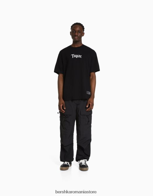 Bershka bărbați tricou cu mânecă scurtă cu imprimeu tupac, cu potrivire boxy negru Z86D2722 îmbrăcăminte