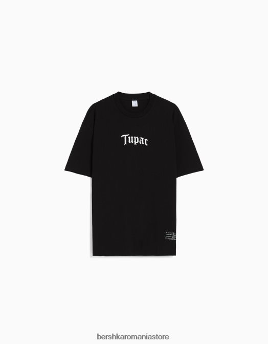 Bershka bărbați tricou cu mânecă scurtă cu imprimeu tupac, cu potrivire boxy negru Z86D2722 îmbrăcăminte