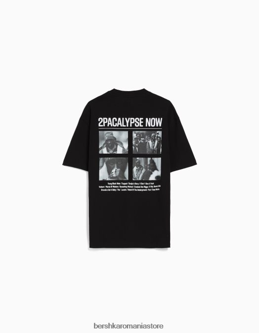 Bershka bărbați tricou cu mânecă scurtă cu imprimeu tupac, cu potrivire boxy negru Z86D2722 îmbrăcăminte