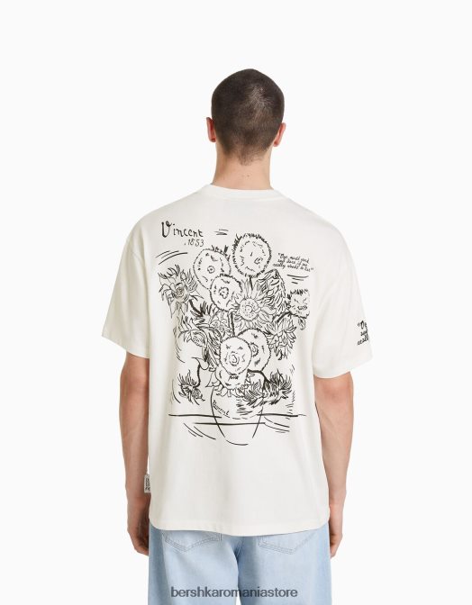 Bershka bărbați tricou cu mânecă scurtă, cu imprimeu van Gogh alb Z86D2613 îmbrăcăminte