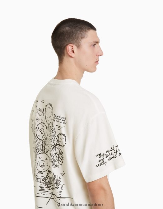 Bershka bărbați tricou cu mânecă scurtă, cu imprimeu van Gogh alb Z86D2613 îmbrăcăminte