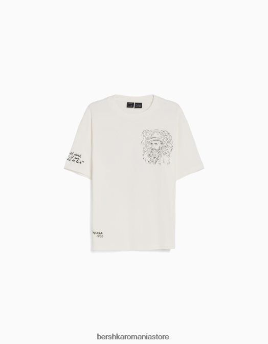 Bershka bărbați tricou cu mânecă scurtă, cu imprimeu van Gogh alb Z86D2613 îmbrăcăminte