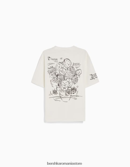 Bershka bărbați tricou cu mânecă scurtă, cu imprimeu van Gogh alb Z86D2613 îmbrăcăminte