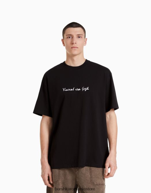 Bershka bărbați tricou cu mânecă scurtă, cu imprimeu van Gogh negru Z86D2626 îmbrăcăminte