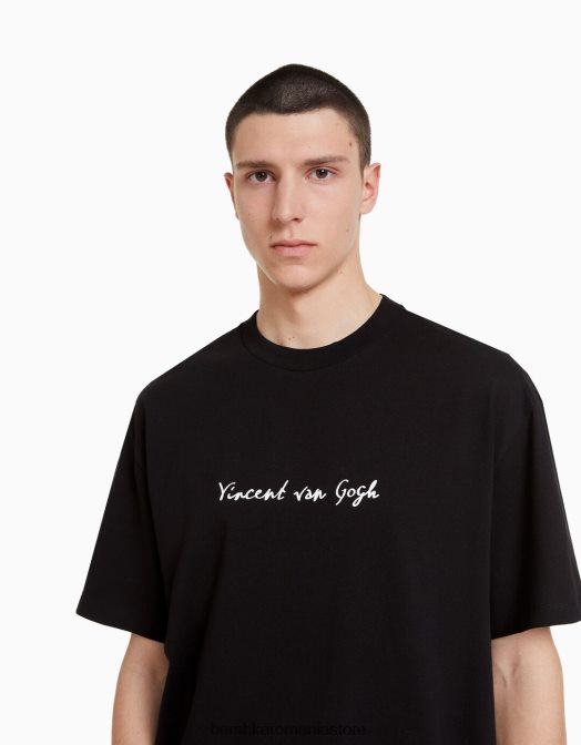 Bershka bărbați tricou cu mânecă scurtă, cu imprimeu van Gogh negru Z86D2626 îmbrăcăminte