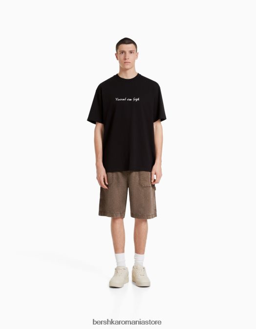 Bershka bărbați tricou cu mânecă scurtă, cu imprimeu van Gogh negru Z86D2626 îmbrăcăminte