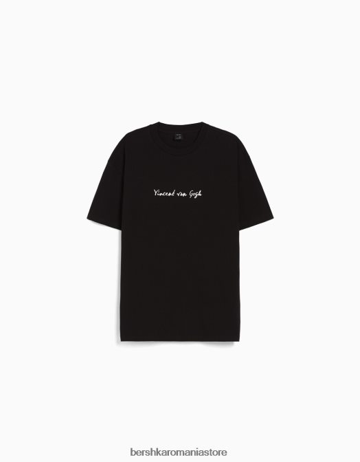 Bershka bărbați tricou cu mânecă scurtă, cu imprimeu van Gogh negru Z86D2626 îmbrăcăminte