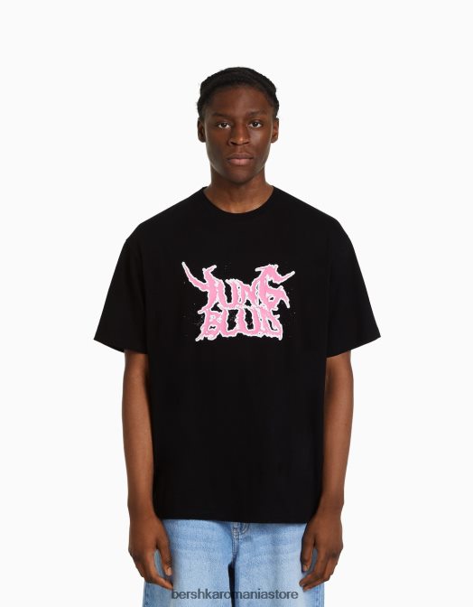 Bershka bărbați tricou cu mânecă scurtă cu imprimeu yungblud, cu potrivire boxy negru Z86D2791 îmbrăcăminte