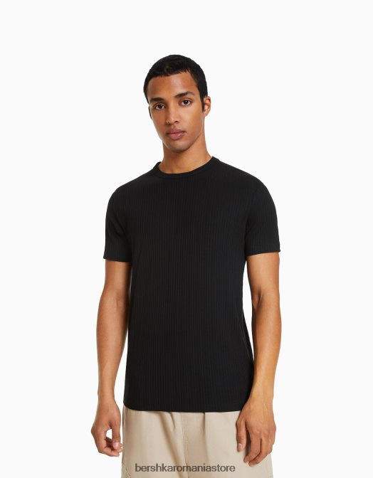 Bershka bărbați tricou cu mânecă scurtă cu nervuri, în formă musculară exclusiv Z86D2738 îmbrăcăminte