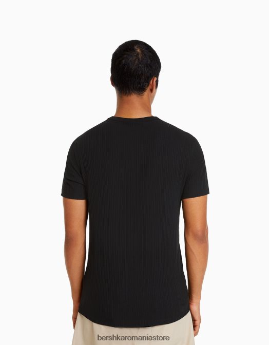 Bershka bărbați tricou cu mânecă scurtă cu nervuri, în formă musculară exclusiv Z86D2738 îmbrăcăminte