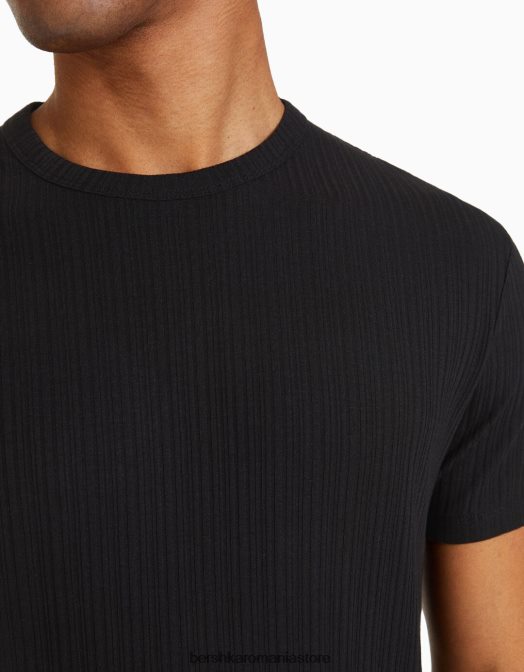 Bershka bărbați tricou cu mânecă scurtă cu nervuri, în formă musculară exclusiv Z86D2738 îmbrăcăminte