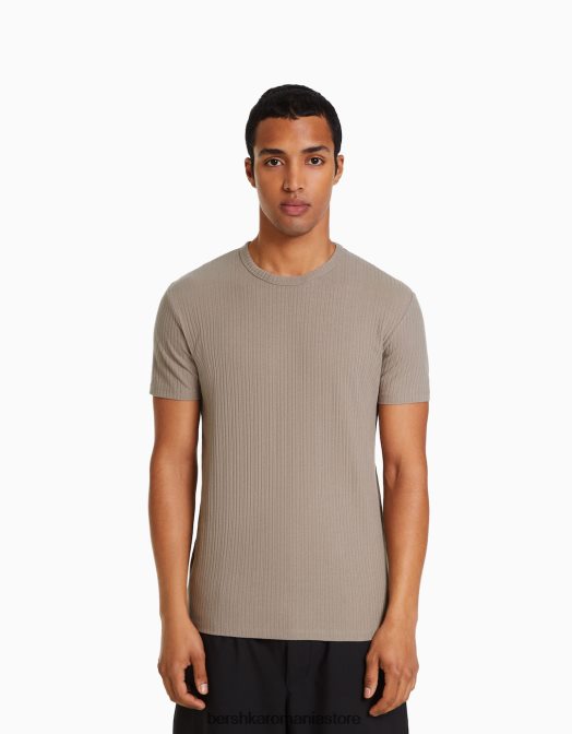 Bershka bărbați tricou cu mânecă scurtă cu nervuri, în formă musculară gri Z86D2737 îmbrăcăminte