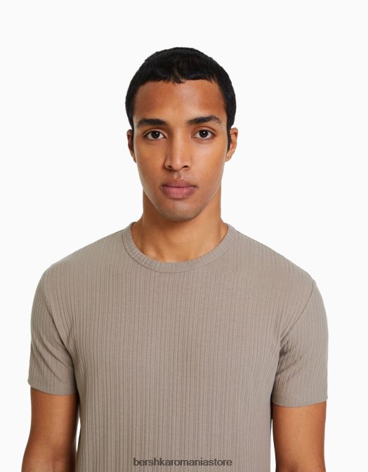 Bershka bărbați tricou cu mânecă scurtă cu nervuri, în formă musculară gri Z86D2737 îmbrăcăminte