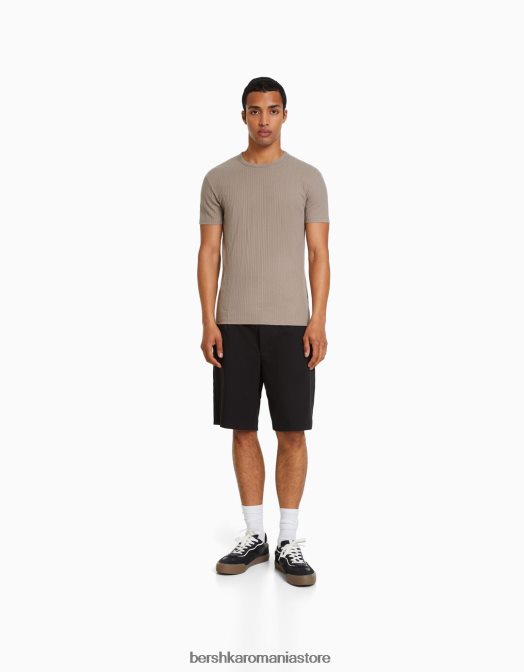 Bershka bărbați tricou cu mânecă scurtă cu nervuri, în formă musculară gri Z86D2737 îmbrăcăminte