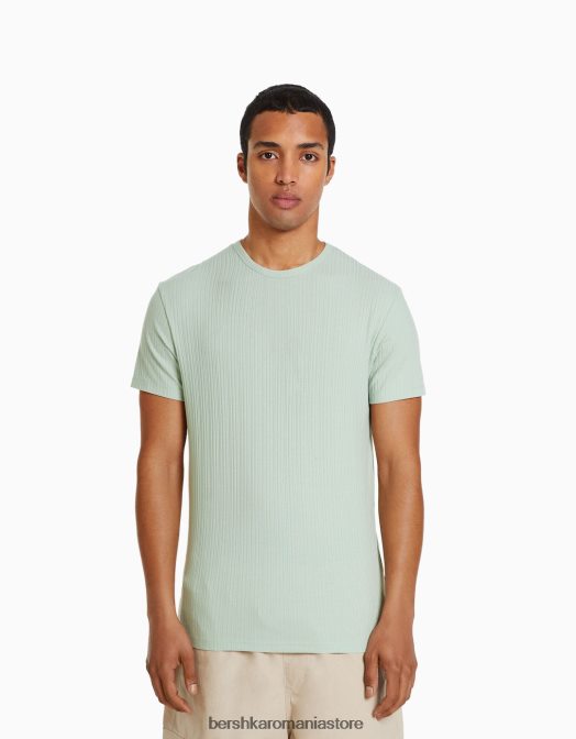 Bershka bărbați tricou cu mânecă scurtă cu nervuri, în formă musculară verde Z86D2734 îmbrăcăminte
