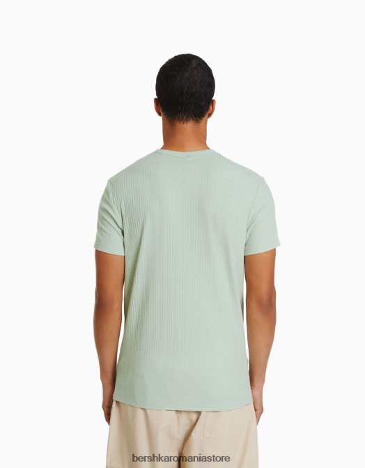 Bershka bărbați tricou cu mânecă scurtă cu nervuri, în formă musculară verde Z86D2734 îmbrăcăminte
