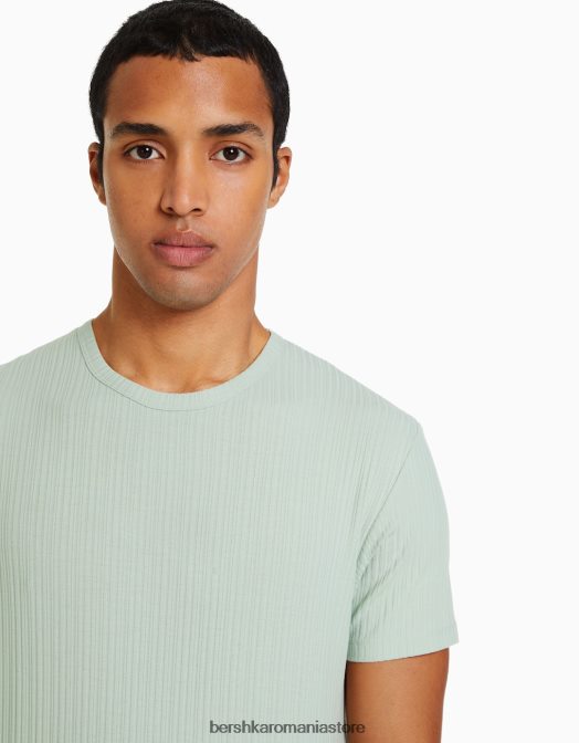 Bershka bărbați tricou cu mânecă scurtă cu nervuri, în formă musculară verde Z86D2734 îmbrăcăminte