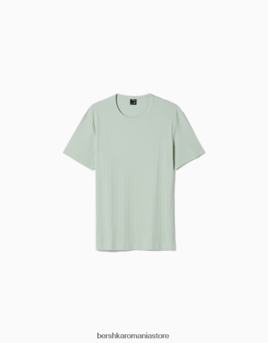 Bershka bărbați tricou cu mânecă scurtă cu nervuri, în formă musculară verde Z86D2736 îmbrăcăminte