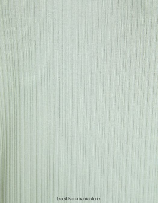 Bershka bărbați tricou cu mânecă scurtă cu nervuri, în formă musculară verde Z86D2736 îmbrăcăminte