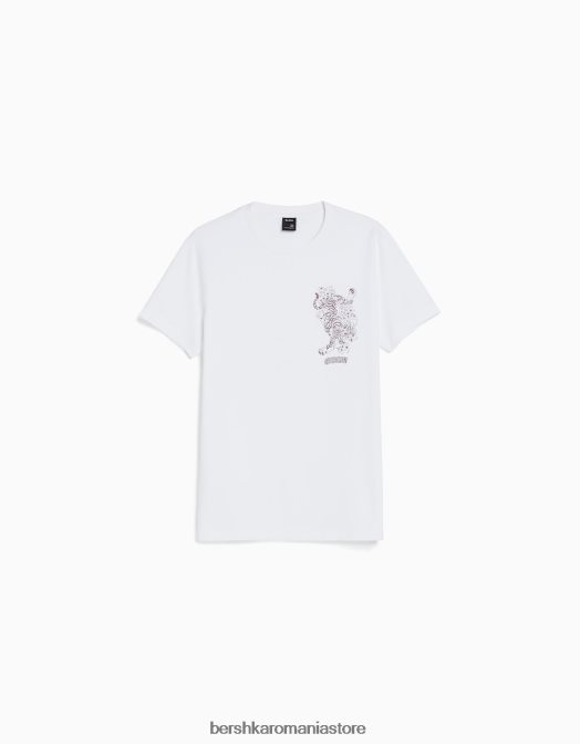 Bershka bărbați tricou cu mânecă scurtă cu potrivire normală imprimat alb Z86D2727 îmbrăcăminte