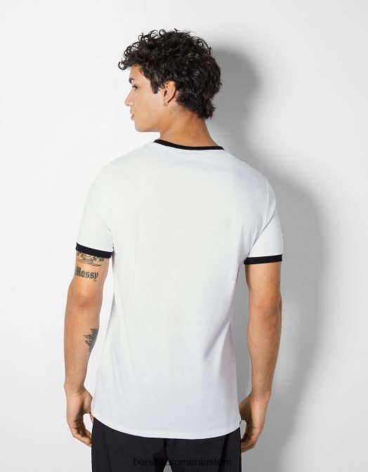 Bershka bărbați tricou cu mânecă scurtă cu potrivire normală imprimat alb negru Z86D2673 îmbrăcăminte
