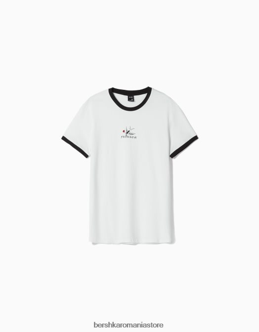 Bershka bărbați tricou cu mânecă scurtă cu potrivire normală imprimat alb negru Z86D2673 îmbrăcăminte