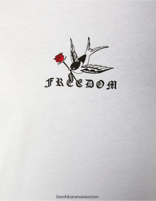 Bershka bărbați tricou cu mânecă scurtă cu potrivire normală imprimat alb negru Z86D2673 îmbrăcăminte