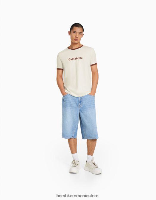 Bershka bărbați tricou cu mânecă scurtă cu potrivire normală imprimat aproape alb Z86D2644 îmbrăcăminte