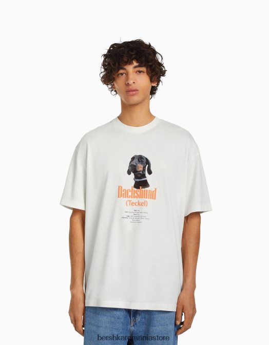 Bershka bărbați tricou cu mânecă scurtă cu potrivire normală imprimat aproape alb Z86D2721 îmbrăcăminte