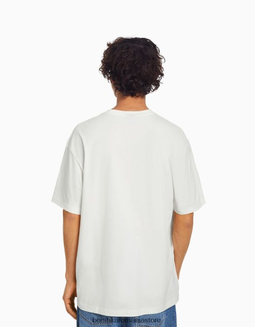 Bershka bărbați tricou cu mânecă scurtă cu potrivire normală imprimat aproape alb Z86D2721 îmbrăcăminte