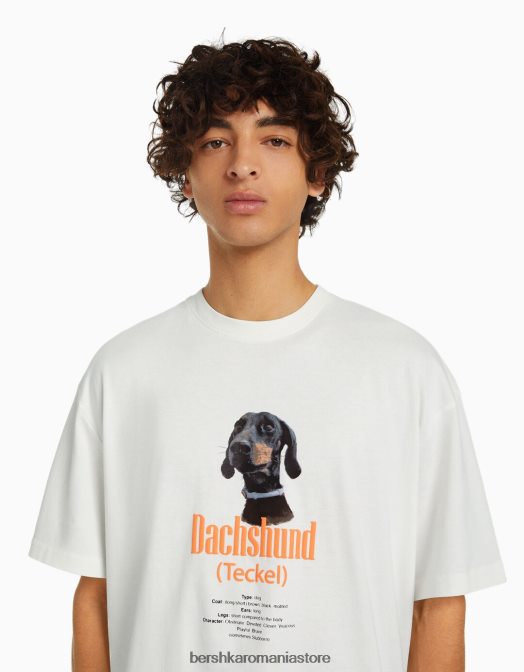 Bershka bărbați tricou cu mânecă scurtă cu potrivire normală imprimat aproape alb Z86D2721 îmbrăcăminte