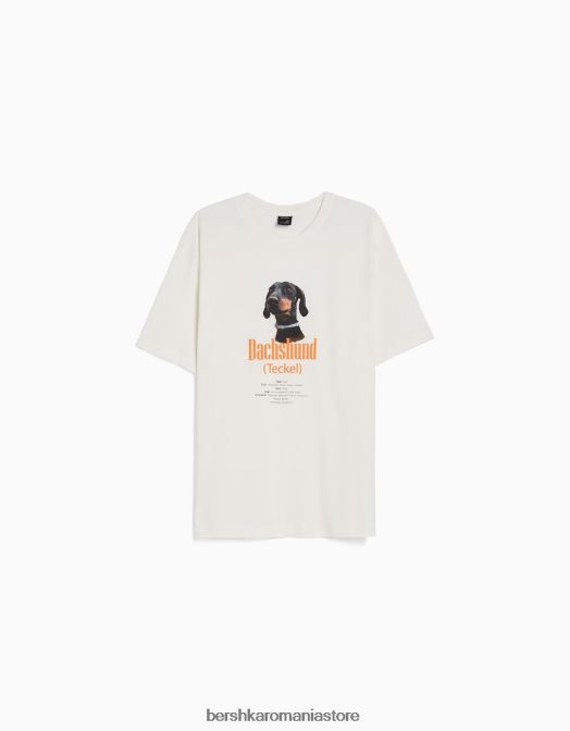 Bershka bărbați tricou cu mânecă scurtă cu potrivire normală imprimat aproape alb Z86D2721 îmbrăcăminte