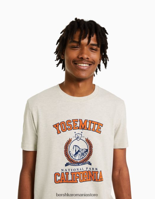 Bershka bărbați tricou cu mânecă scurtă cu potrivire normală imprimat bej Z86D2766 îmbrăcăminte