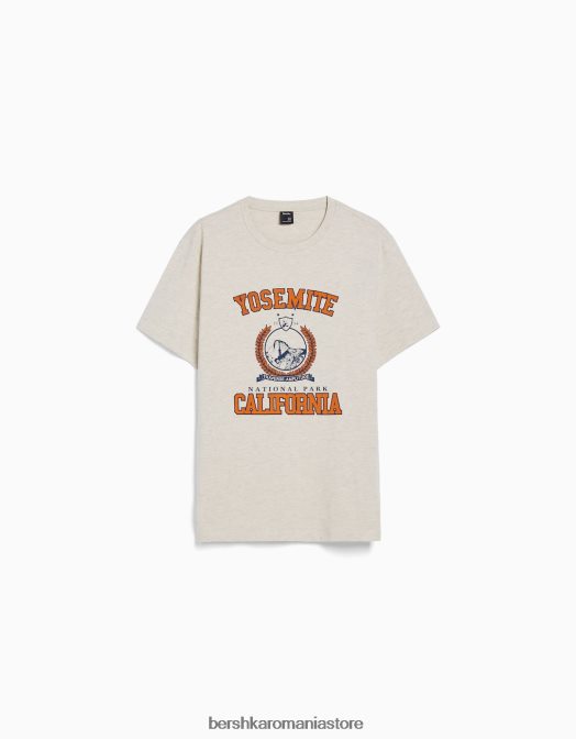 Bershka bărbați tricou cu mânecă scurtă cu potrivire normală imprimat bej Z86D2766 îmbrăcăminte