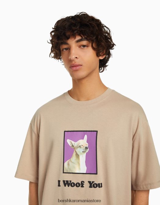 Bershka bărbați tricou cu mânecă scurtă cu potrivire normală imprimat cămilă Z86D2720 îmbrăcăminte