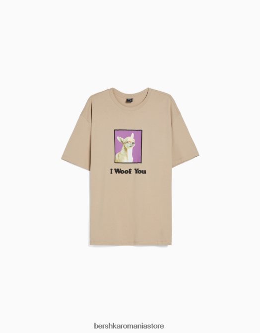 Bershka bărbați tricou cu mânecă scurtă cu potrivire normală imprimat cămilă Z86D2720 îmbrăcăminte