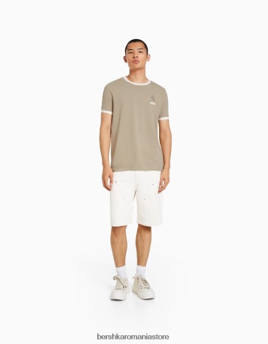 Bershka bărbați tricou cu mânecă scurtă cu potrivire normală imprimat gri Z86D2645 îmbrăcăminte