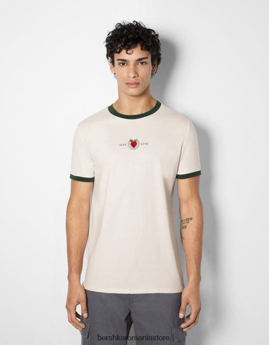 Bershka bărbați tricou cu mânecă scurtă cu potrivire normală imprimat verde Z86D2672 îmbrăcăminte