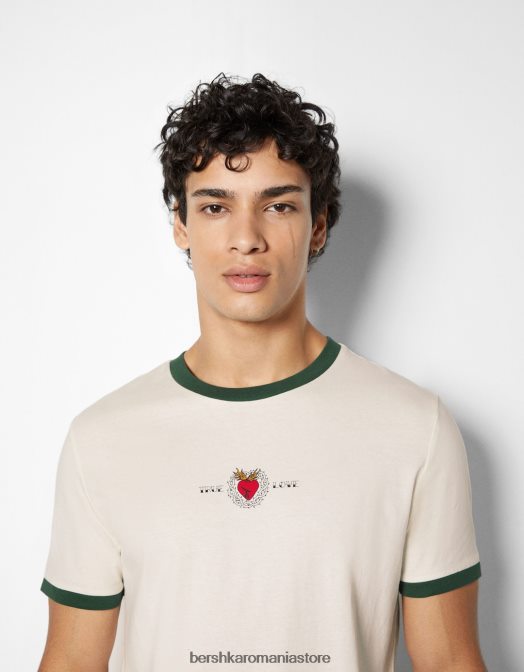 Bershka bărbați tricou cu mânecă scurtă cu potrivire normală imprimat verde Z86D2672 îmbrăcăminte