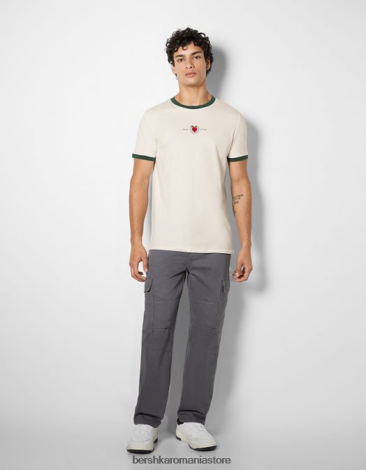 Bershka bărbați tricou cu mânecă scurtă cu potrivire normală imprimat verde Z86D2672 îmbrăcăminte