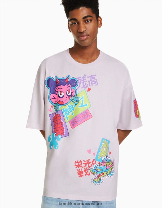 Bershka bărbați tricou cu mânecă scurtă extra-larg, cu imprimeu exclusiv Z86D2608 îmbrăcăminte