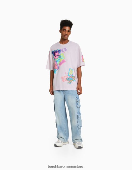 Bershka bărbați tricou cu mânecă scurtă extra-larg, cu imprimeu exclusiv Z86D2608 îmbrăcăminte