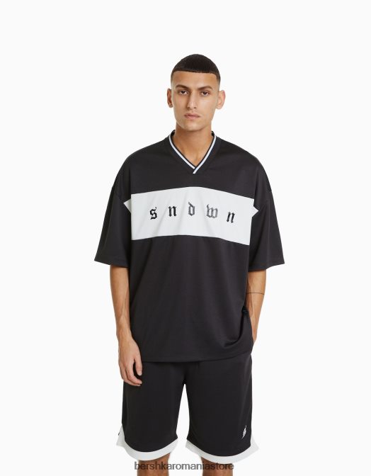 Bershka bărbați tricou cu mânecă scurtă extra-loose, cu imprimeu din plasă gri Z86D2629 îmbrăcăminte