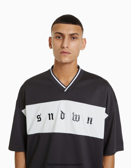 Bershka bărbați tricou cu mânecă scurtă extra-loose, cu imprimeu din plasă gri Z86D2629 îmbrăcăminte