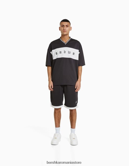 Bershka bărbați tricou cu mânecă scurtă extra-loose, cu imprimeu din plasă gri Z86D2629 îmbrăcăminte