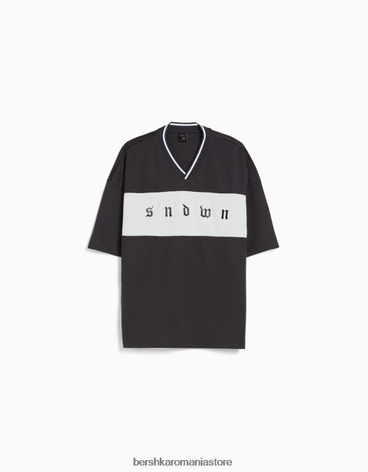 Bershka bărbați tricou cu mânecă scurtă extra-loose, cu imprimeu din plasă gri Z86D2629 îmbrăcăminte