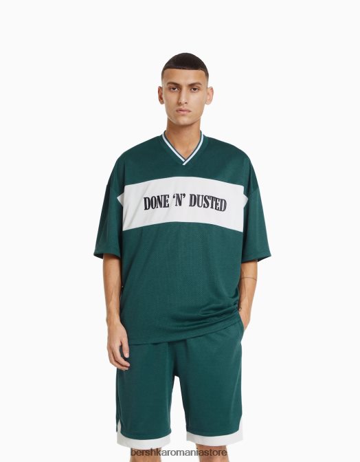 Bershka bărbați tricou cu mânecă scurtă extra-loose, cu imprimeu din plasă verde Z86D2628 îmbrăcăminte