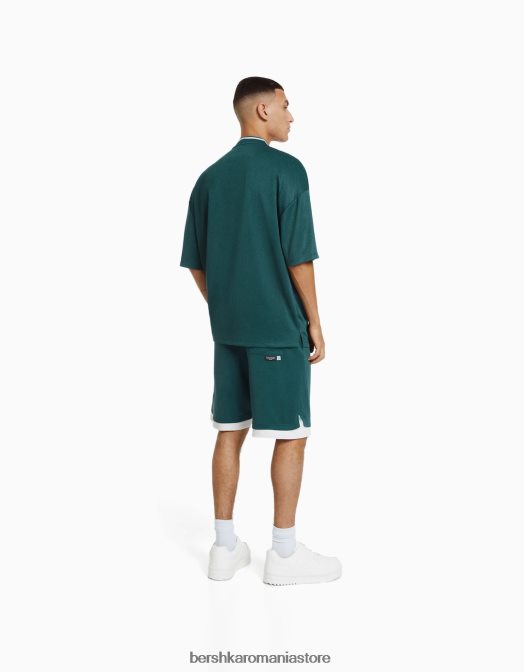 Bershka bărbați tricou cu mânecă scurtă extra-loose, cu imprimeu din plasă verde Z86D2628 îmbrăcăminte