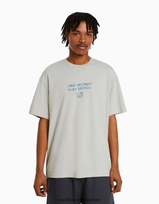 Bershka bărbați tricou cu mânecă scurtă în formă boxy, cu inscripții piatră Z86D2761 îmbrăcăminte