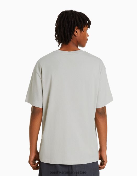 Bershka bărbați tricou cu mânecă scurtă în formă boxy, cu inscripții piatră Z86D2761 îmbrăcăminte